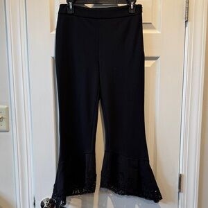 Elegant Black Wide Leg Pants with Lace Trim